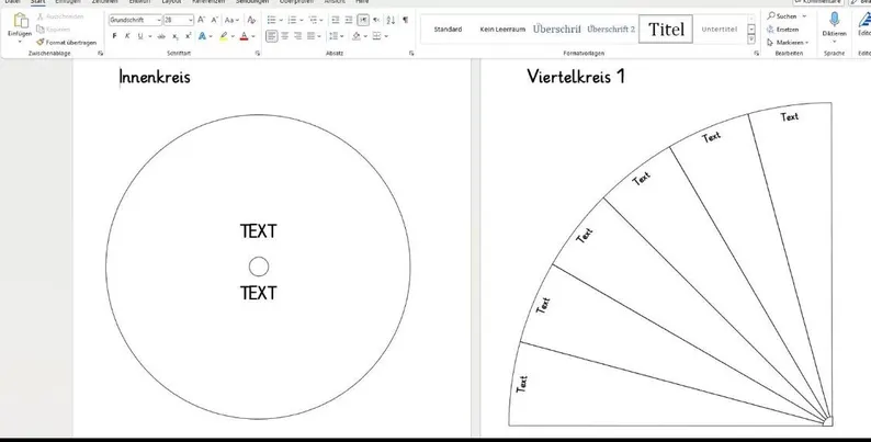 Screenshot der Word-Vorlage mit Innenkreis und Viertelkreis
